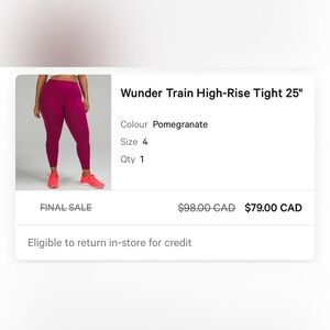 lululemon athletica Wunder Train High-Rise Tight 25" - Pomegranate